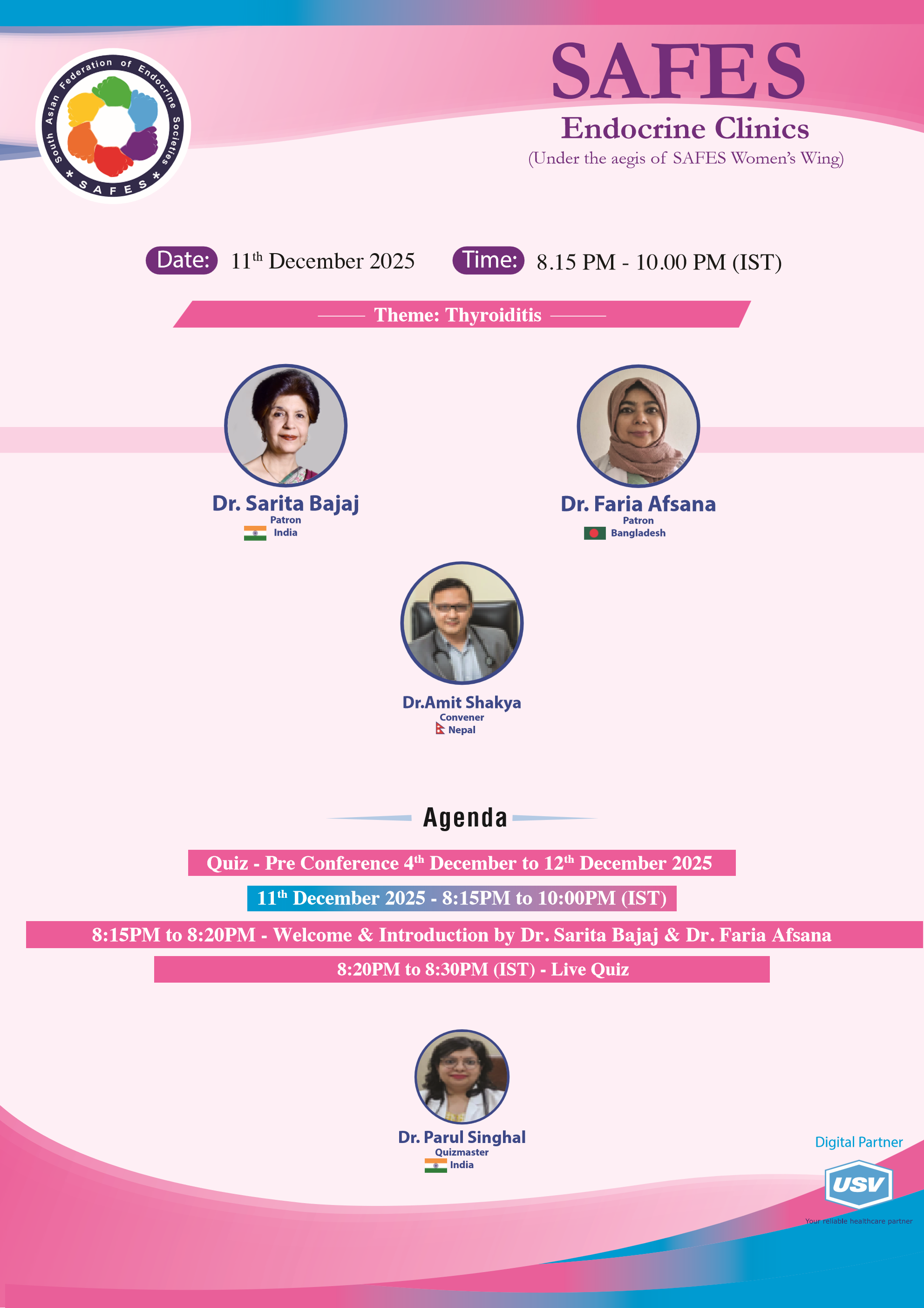 SAFES Endocrine Clinics: Thyroiditis — Flyer Page 1 (Date, Theme, Patrons, Convener, Agenda)