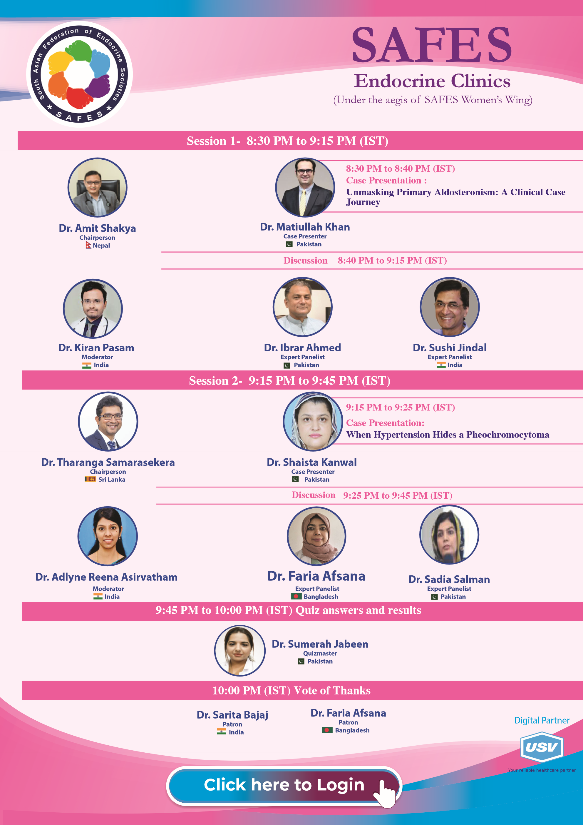 SAFES Endocrine Clinics: Endocrine Hypertension — Flyer Page 2 (Scientific Sessions 1 & 2, Panelists, Quiz & Thanks)