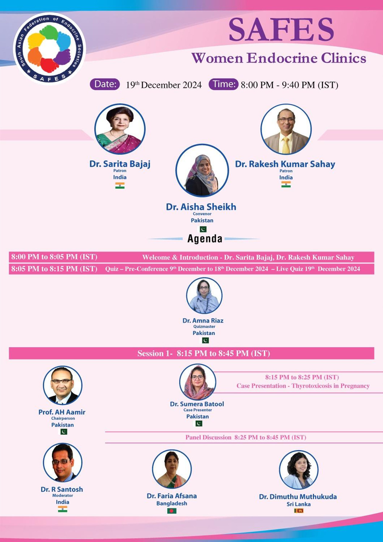 SAFES Women Endocrine Clinics: 19 Dec 2024 — Page 1 Agenda, Patrons & Session 1 (Thyrotoxicosis in Pregnancy)