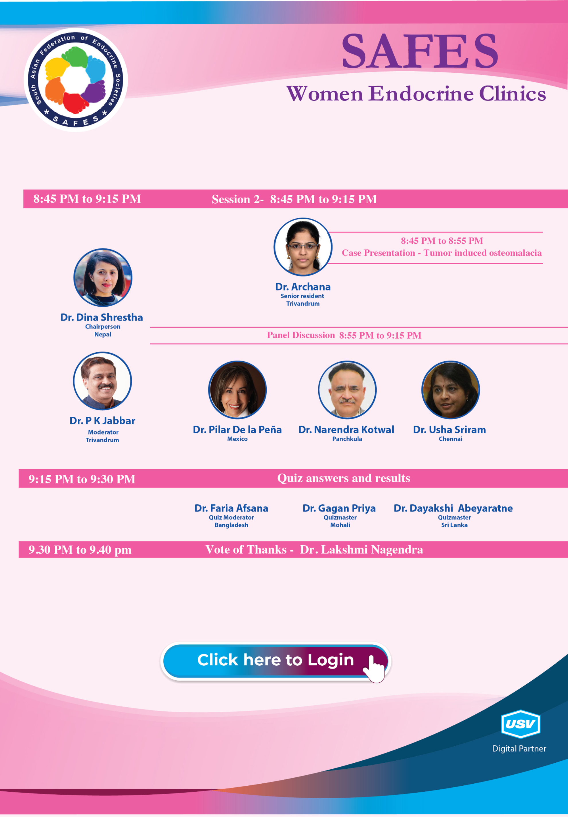 SAFES Women Endocrine Clinics: 6 June 2024 — Page 2 Session 2 (Tumor induced osteomalacia), Panelists & Quiz