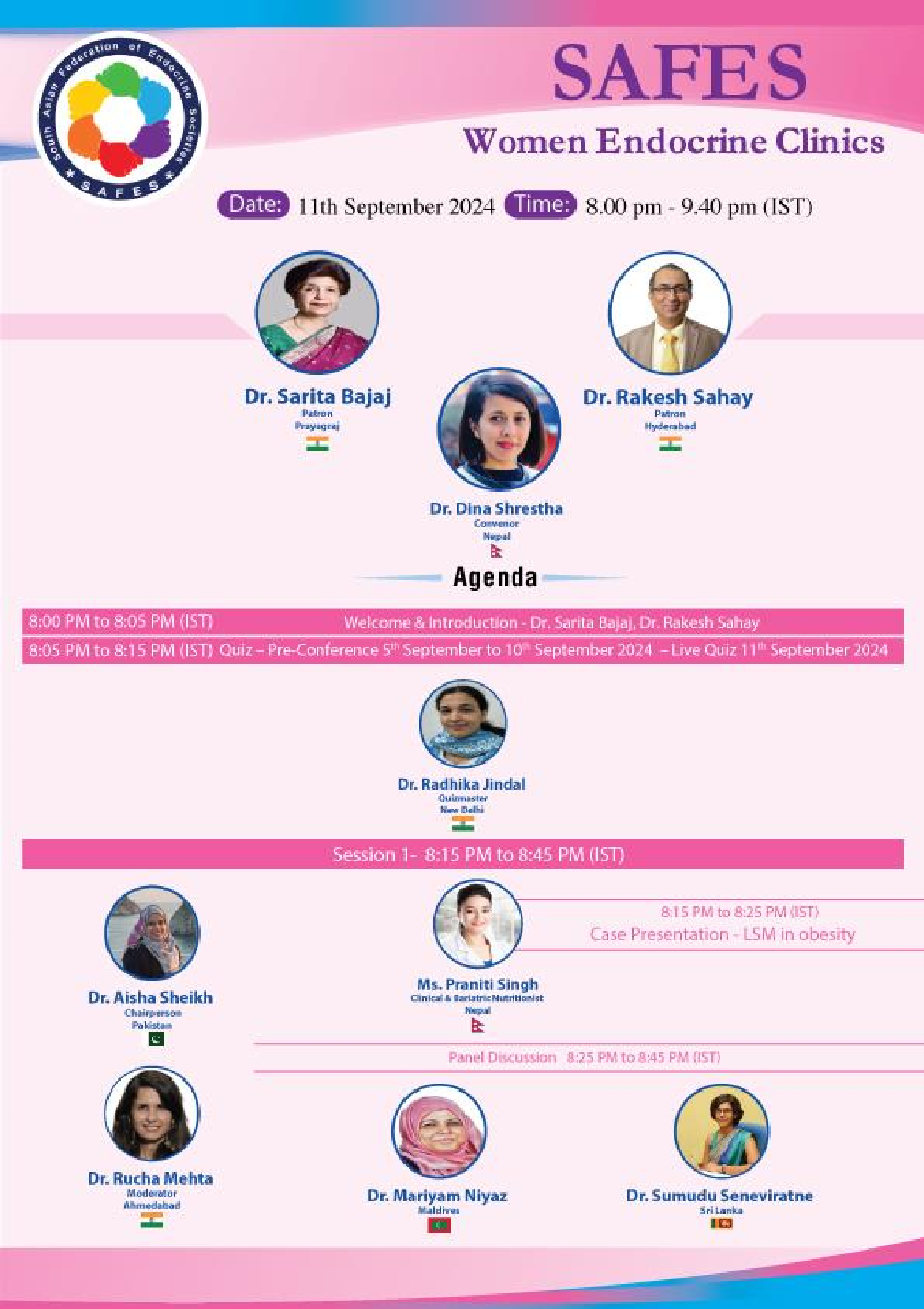SAFES Women Endocrine Clinics: 11 Sept 2024 — Page 1 Agenda, Patrons & Session 1 (LSM in obesity)