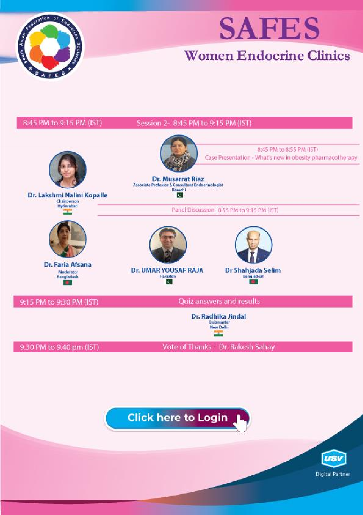 SAFES Women Endocrine Clinics: 11 Sept 2024 — Page 2 Session 2 (Obesity pharmacotherapy), Panelists, Quiz & Thanks